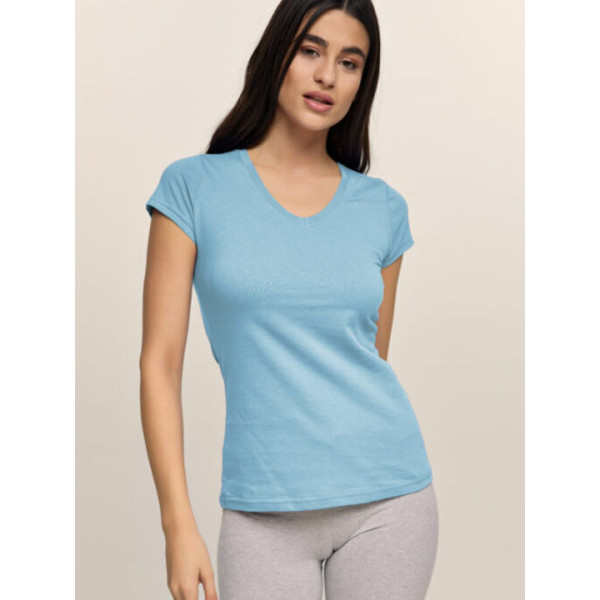 Bodymove 614 Γυναικείο T-shirt Γαλάζιο με Λαιμόκοψη V